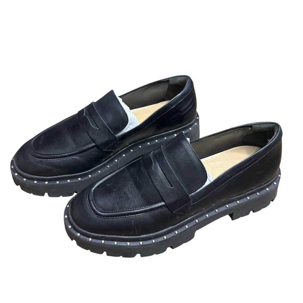 NEW Schutz Women’s Christie Studs Loafer Black Dark Academia Chunky Lug Sole 9B - Picture 2 of 7